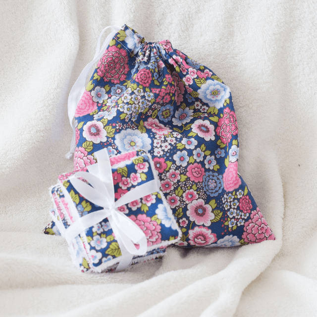 Lot de 10 cotons avec petit sac de rangement - Mini-collection Bouquet de Rose